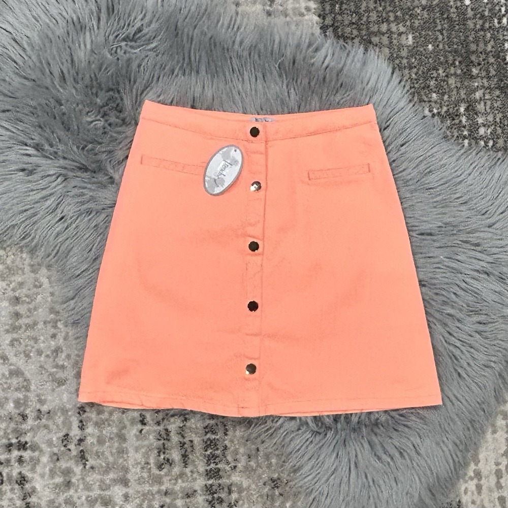 Frenchie Mini Couture Girls Neon Orange Button Front A-Line Mini Skirt Size 8‎